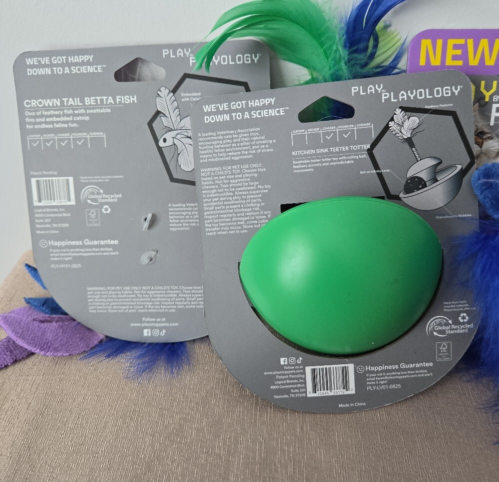 Playology Cat Toy Bundle (3‑Pack) – Catnip Betta Fish + Teeter Totter, New - Picture 7 of 7